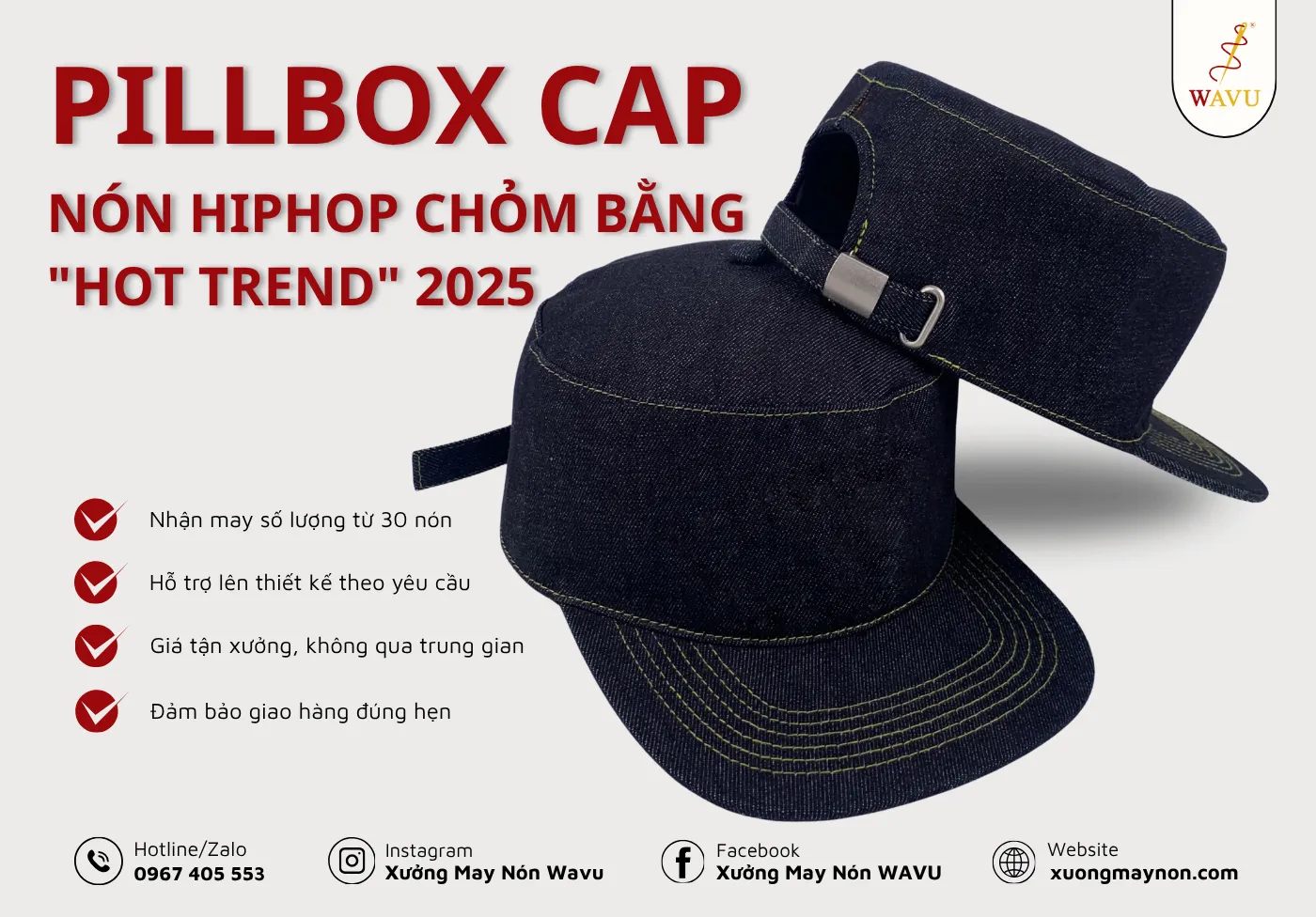 Pillbox cap – Mẫu nón hiphop chỏm bằng “hot trend” 2025