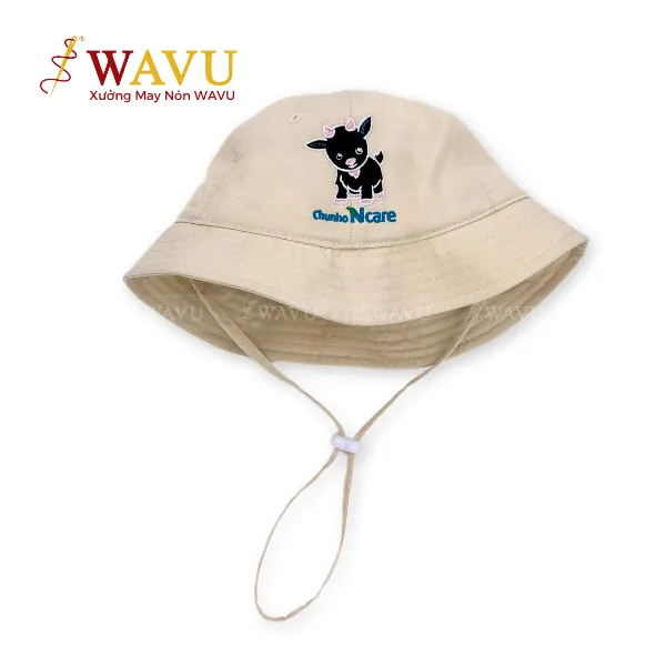 Nón bucket 6 múi trẻ em thêu hoạ tiết phối dây