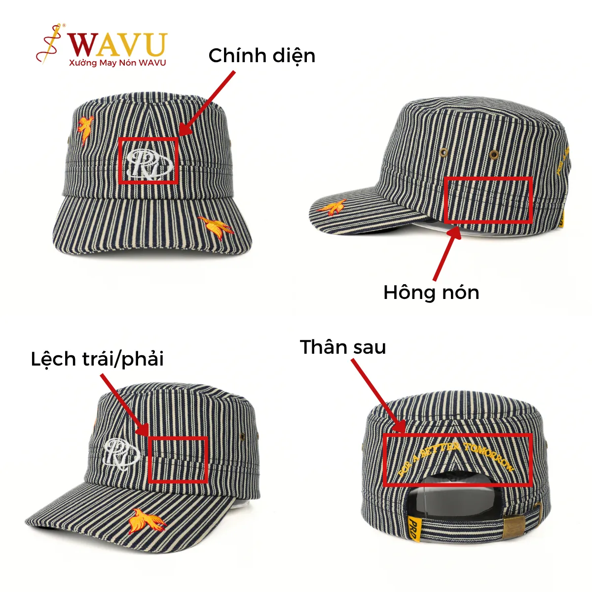 Vị trí đặt logo tốt nhất trên nón cadet là ở đâu?